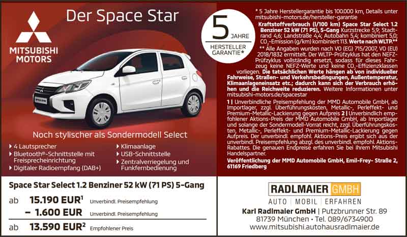 Aktuelles Angebot Autohaus Radlmaier: Mitsubishi Space Star 1.2 + Space Star Select 1.2